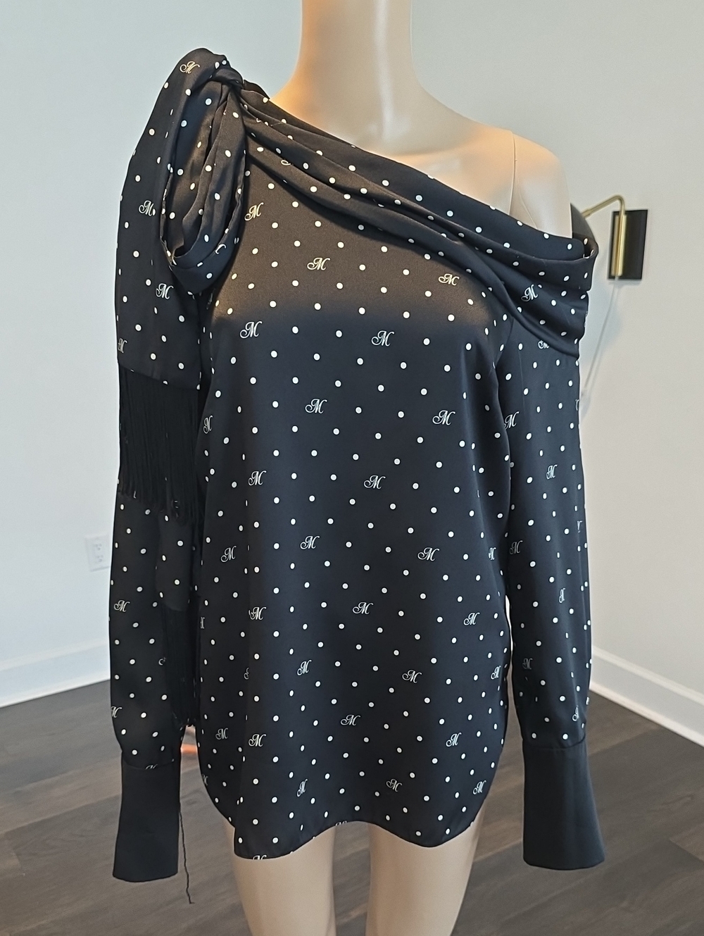 MONSE Black Polka Dot One-Shoulder Draped Sweatshirt